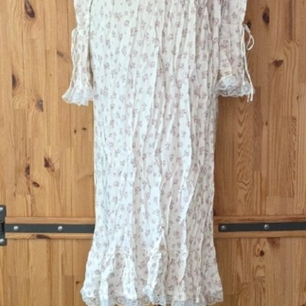 NWOT FOR LOVE AND LEMONS PASTEL FIELDS PINK ROSE PRINT WHITE MIDI DRESS SIZE L - Picture 4 of 10